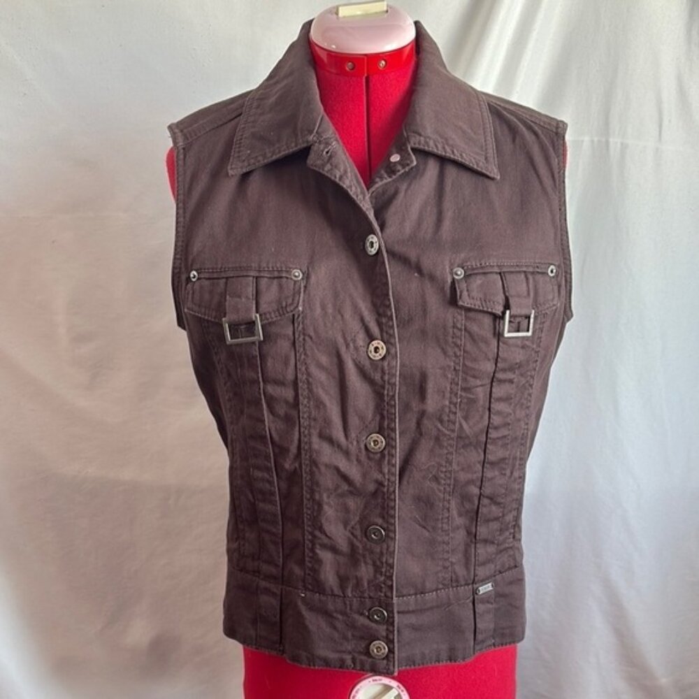 Brown Cotton Blend Vest with Fitted Silhouette